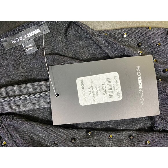 Fashion Nova Sexy Sheer Black Rhinestone Halter Neck Dress Large‎ Bodycon Glam - Picture 7 of 9